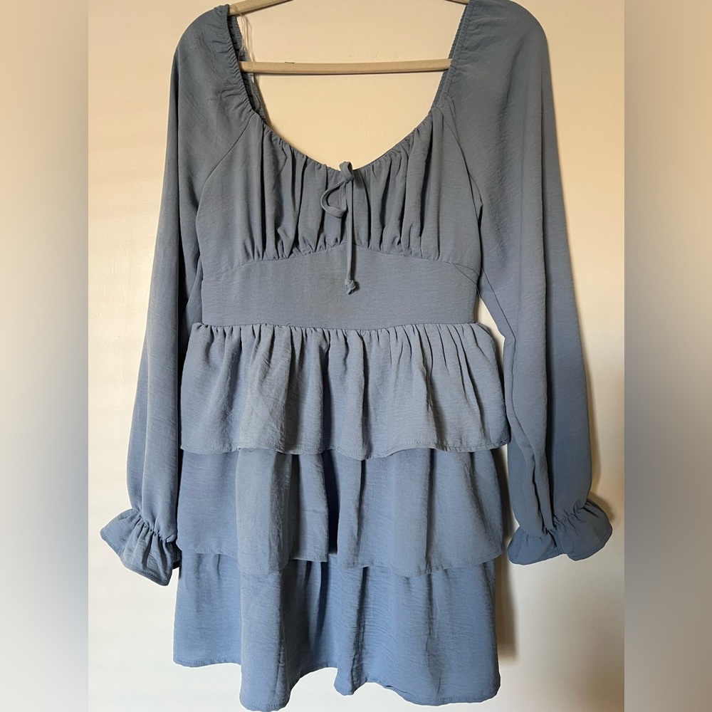 Blue Long Sleeve Tiered Dress by Inspired Hearts Size XL NWT